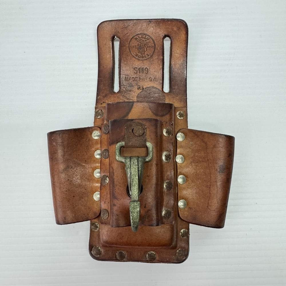 Klein Tools 5119 4 Pocket Durable Tradesman Tan Leather Tool Pouch with Clip USA